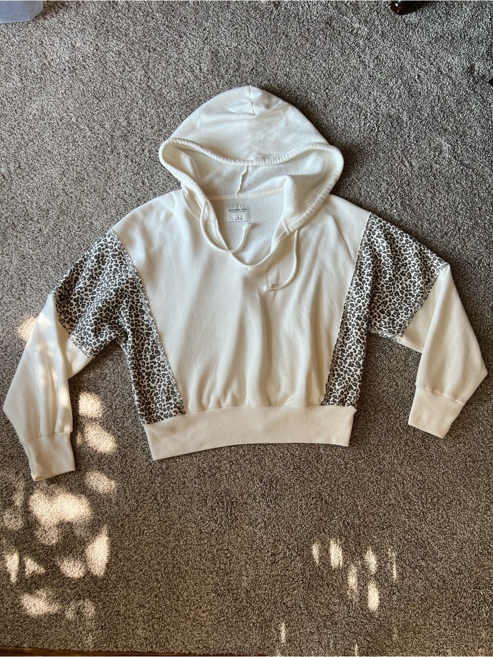 Abercrombie & Fitch Cream Hoodie with Leopard Accent Panels